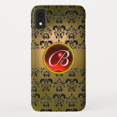 DAMASK GEM MONOGRAM gelb, schwarz Case-Mate iPhone Hülle (Rückseite)