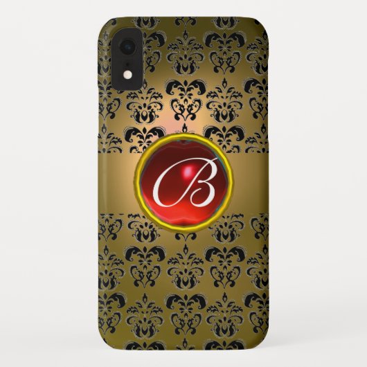 DAMASK GEM MONOGRAM gelb, schwarz Case-Mate iPhone Hülle (Rückseite)