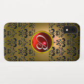 DAMASK GEM MONOGRAM gelb, schwarz Case-Mate iPhone Hülle (Rückseite (Horizontal))