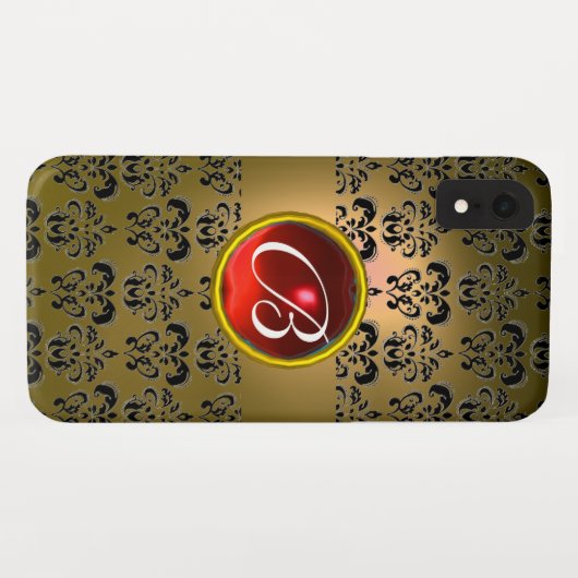 DAMASK GEM MONOGRAM gelb, schwarz Case-Mate iPhone Hülle (Rückseite (Horizontal))