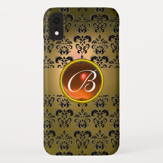 DAMASK GEM MONOGRAM Gelb, schwarz orange Case-Mate iPhone Hülle (Rückseite)