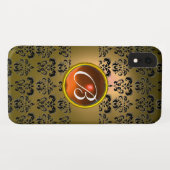 DAMASK GEM MONOGRAM Gelb, schwarz orange Case-Mate iPhone Hülle (Rückseite (Horizontal))