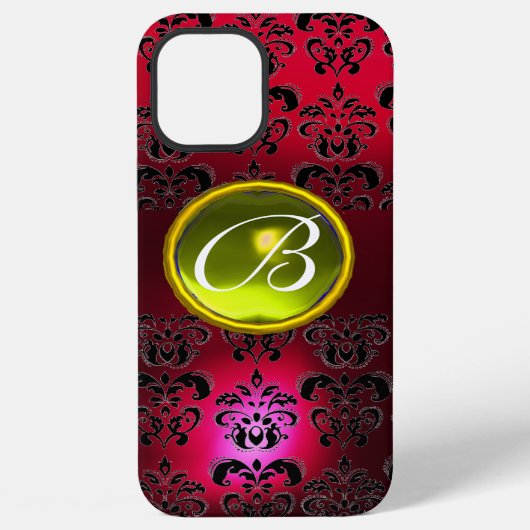 DAMASK GEM MONOGRAM Gelbes Topaz, Red Ruby iPhone Hülle (Rückseite)