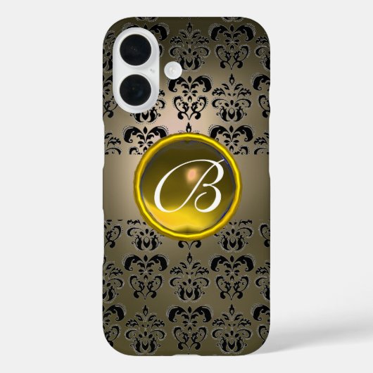 DAMASK GEM MONOGRAM grau, schwarz gelb Case-Mate iPhone Hülle (Rückseite)