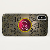DAMASK GEM MONOGRAM Graue, schwarzrosa Fuchsia Case-Mate iPhone Hülle (Rückseite (Horizontal))