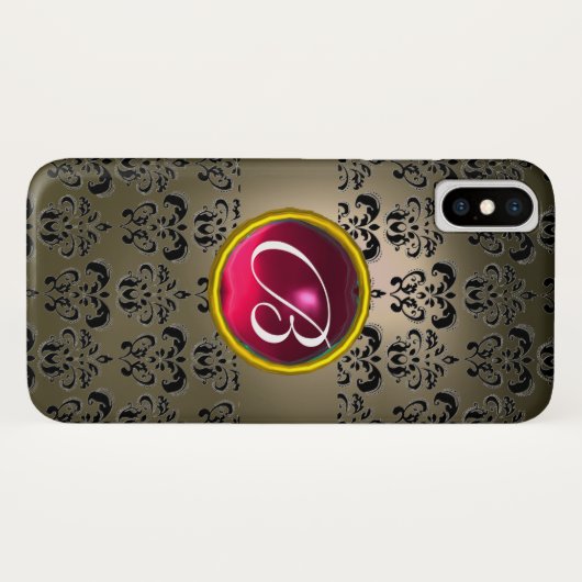 DAMASK GEM MONOGRAM Graue, schwarzrosa Fuchsia Case-Mate iPhone Hülle (Rückseite (Horizontal))