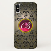 DAMASK GEM MONOGRAM Graue, schwarzrosa Fuchsia Case-Mate iPhone Hülle (Rückseite)