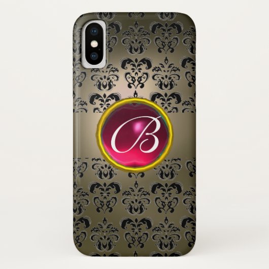 DAMASK GEM MONOGRAM Graue, schwarzrosa Fuchsia Case-Mate iPhone Hülle (Rückseite)