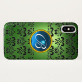DAMASK GEM MONOGRAM grün schwarz Case-Mate iPhone Hülle (Rückseite (Horizontal))