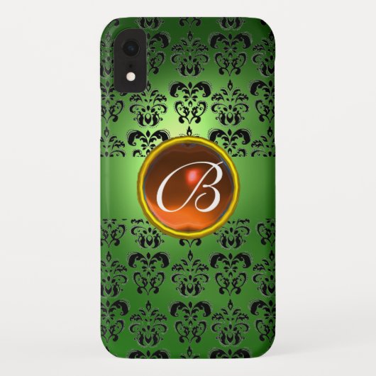 DAMASK GEM MONOGRAM grün schwarz orange Case-Mate iPhone Hülle (Rückseite)