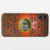 DAMASK GEM MONOGRAM Orange schwarz Case-Mate iPhone Hülle (Rückseite (Horizontal))
