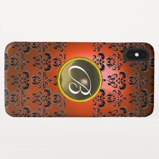 DAMASK GEM MONOGRAM Orange schwarz Case-Mate iPhone Hülle (Rückseite (Horizontal))