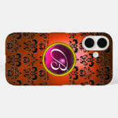 DAMASK GEM MONOGRAM Orange schwarz rosa Case-Mate iPhone Hülle (Rückseite (Horizontal))