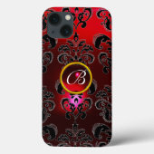 DAMASK GEM MONOGRAM Red Burgundy Black Case-Mate iPhone Hülle (Rückseite)