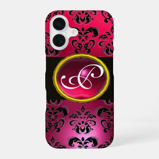 DAMASK GEM MONOGRAM Rosa Red Ruby iPhone 16 Hülle (Rückseite)