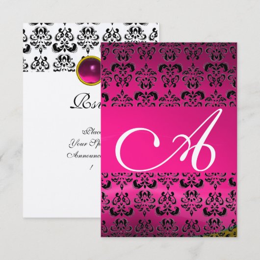 DAMASK GEM MONOGRAM rosa uAwg Einladung (Vorne/Hinten)