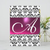 DAMASK GEM MONOGRAM rosa weiß Einladung (Stehend Vorderseite)