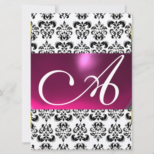 DAMASK GEM MONOGRAM rosa weiß Einladung (Vorderseite)