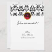 DAMASK GEM MONOGRAM rot bordeauxrot weiß Einladung (Rückseite)