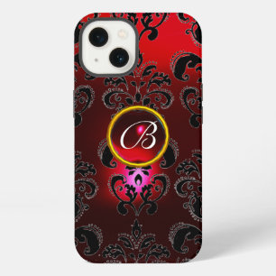 DAMASK GEM MONOGRAM Rot Burgunderrot Schwarz iPhone 13 Hülle