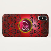 DAMASK GEM MONOGRAM Rot Rosa Fuchsia Case-Mate iPhone Hülle (Rückseite (Horizontal))