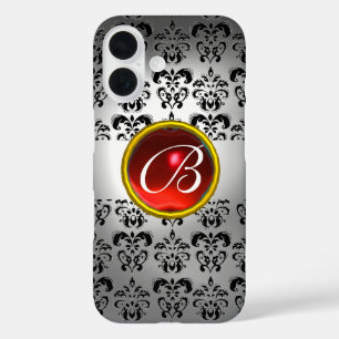DAMASK GEM MONOGRAM weiß schwarz rot iPhone 16 Hülle