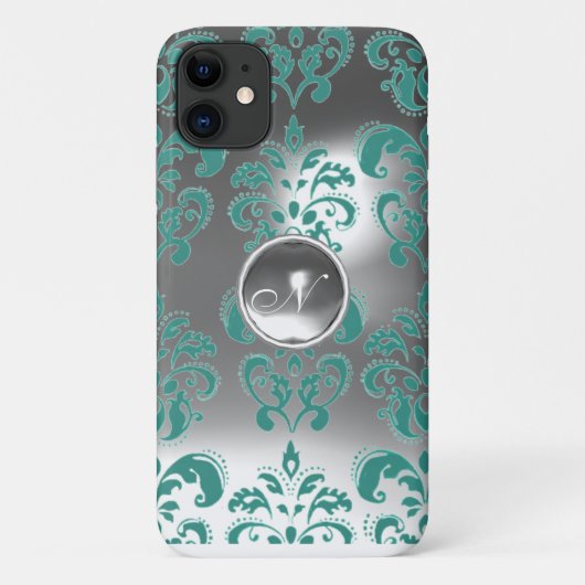 DAMASK GEM MONOGRAMM blau weiß Case-Mate iPhone Hülle (Rückseite)