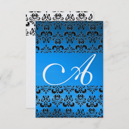 DAMASK GEM MONOGRAMM blaues uAwg Einladung (Vorne/Hinten)