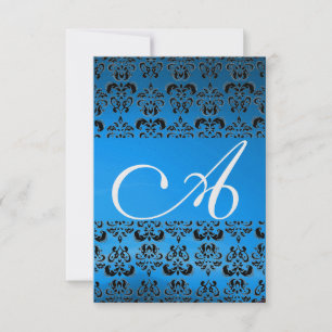 DAMASK GEM MONOGRAMM blaues uAwg Einladung