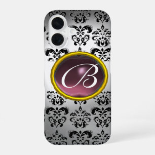 DAMASK GEM MONOGRAMM lila schwarz iPhone 16 Hülle