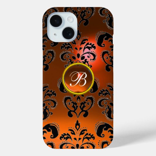 DAMASK GEM MONOGRAMM Orange Case-Mate iPhone Hülle (Rückseite)