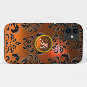 DAMASK GEM MONOGRAMM Orange Case-Mate iPhone Hülle (Rückseite (Horizontal))