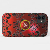 DAMASK GEM MONOGRAMM rot Case-Mate iPhone Hülle (Rückseite (Horizontal))