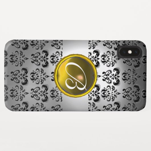 DAMASK GEM MONOGRAMM, schwarz gelb Case-Mate iPhone Hülle (Rückseite (Horizontal))