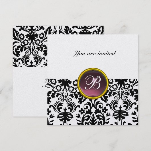 DAMASK GEM STONE MONOGRAM Amethyst lila Eis Einladung (Vorne/Hinten)