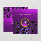 DAMASK GEM STONE MONOGRAM Amethystyst lila Einladung (Vorne/Hinten)