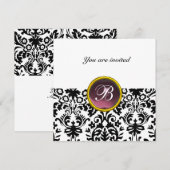 DAMASK GEM STONE MONOGRAM Amethystyst lila weiß Einladung (Vorne/Hinten)