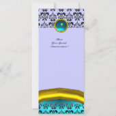 DAMASK GEM STONE MONOGRAM, blaues Turquase Einladung (Rückseite)