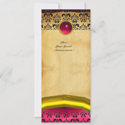 DAMASK GEM STONE MONOGRAM, braunes Pergament Einladung (Rückseite)