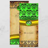 DAMASK GEM STONE MONOGRAM, braunes Pergament Einladung (Vorne/Hinten)