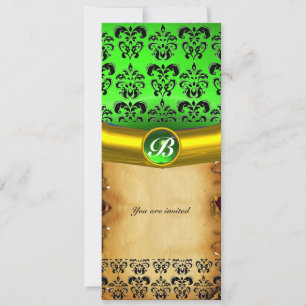 DAMASK GEM STONE MONOGRAM, braunes Pergament Einladung