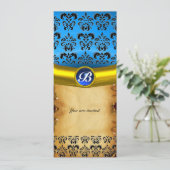 DAMASK GEM STONE MONOGRAM, braunes Pergament Einladung (Stehend Vorderseite)