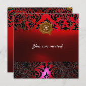 DAMASK GEM STONE MONOGRAM burgundi Red Wachs Siege Einladung (Vorne/Hinten)