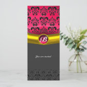 DAMASK GEM STONE MONOGRAM EINLADUNG (Stehend Vorderseite)