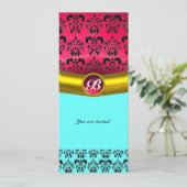 DAMASK GEM STONE MONOGRAM EINLADUNG (Stehend Vorderseite)