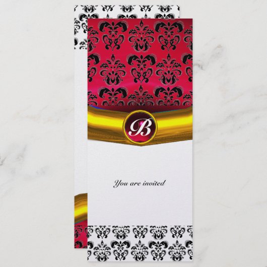 DAMASK GEM STONE MONOGRAM Eis Red burgundy Einladung (Vorne/Hinten)