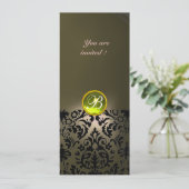 DAMASK GEM STONE MONOGRAM Gelb Einladung (Stehend Vorderseite)