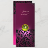 DAMASK GEM STONE MONOGRAM Gelb rosa Einladung (Vorne/Hinten)