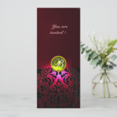 DAMASK GEM STONE MONOGRAM Gelb Rot Bordeaux Einladung (Stehend Vorderseite)