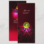 DAMASK GEM STONE MONOGRAM Gelb Rot Bordeaux Einladung (Vorne/Hinten)